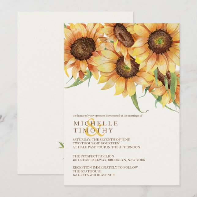 Convites para Casamento de Girassóis Elegantes (Frente/Verso)