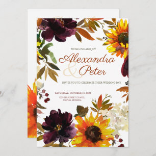 Convites para Casamento de Girassol Dourado e Borg