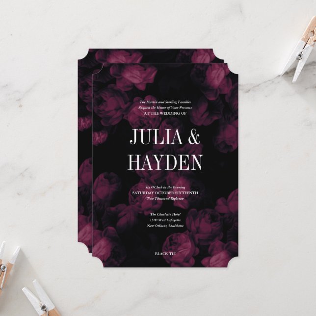 Convites para Casamento de Jardim de Rosa Escuro (Frente/Verso In Situ)
