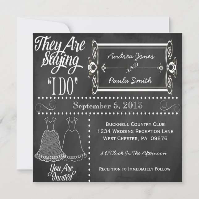 Convites para Casamento de Lésbicas de Chalkboard (Frente)
