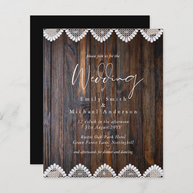 Convites para Casamento de Locais Rústicos de Made (Frente/Verso)