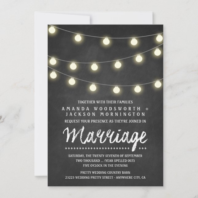Convites para Casamento de Luzes de Chalkboard e S (Frente)