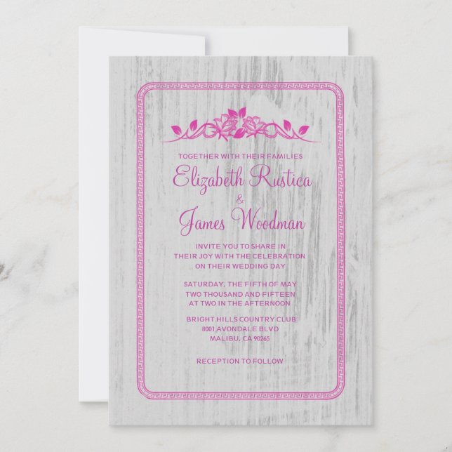 Convites para Casamento de Madeira de Fuchsia Vint (Frente)