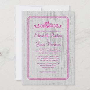 Convites para Casamento de Madeira de Fuchsia Vint