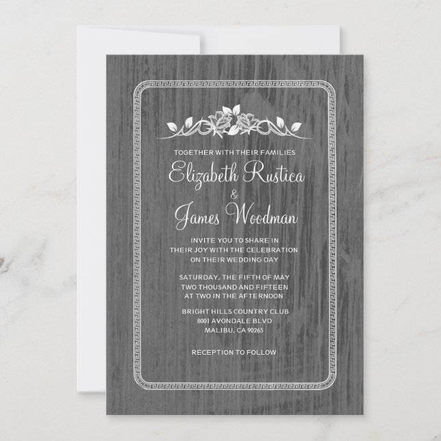 Convites para Casamento de Madeira de Silver Vinta (Frente)