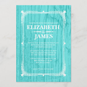 Convites para Casamento de Madeira Rústica Teal