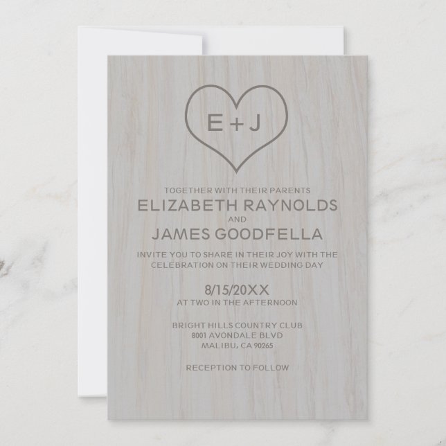 Convites para Casamento de Madeira Vintage (Frente)