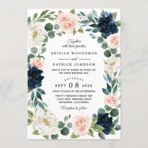 Convites para Casamento de Marinho e Cor de Água 