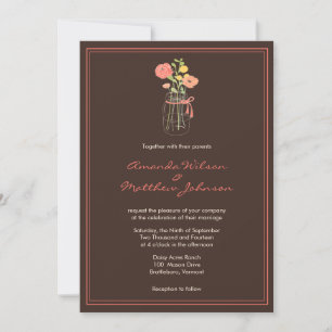 Convites para Casamento de Marrom e Coral Mason Ja