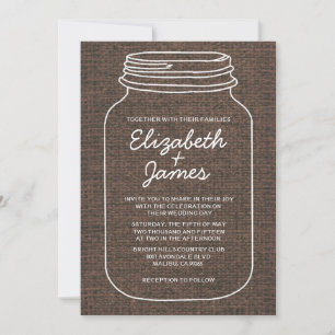 Convites para Casamento de Mason Jar, Burlap Rusti