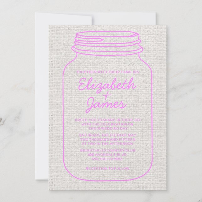 Convites para Casamento de Mason Jar, Russo Rosa e (Frente)