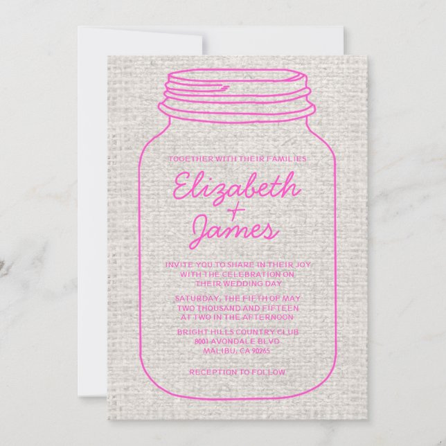 Convites para Casamento de Mason Jar, Russo Rosa-Q (Frente)