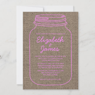 Convites para Casamento de Mason Jar Rustic Rosa &