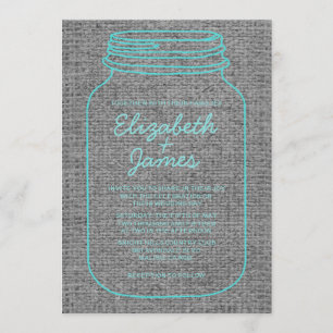 Convites para Casamento de Mason Jar Rustic Teal S