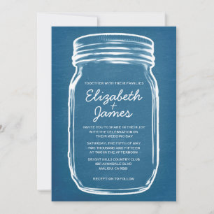 Convites para Casamento de Mason Jar Vintage Azul