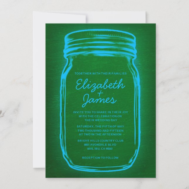 Convites para Casamento de Mason Jar Vintage Azul  (Frente)