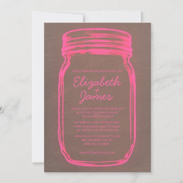 Convites para Casamento de Mason Jar, Vintage Rosa (Frente)