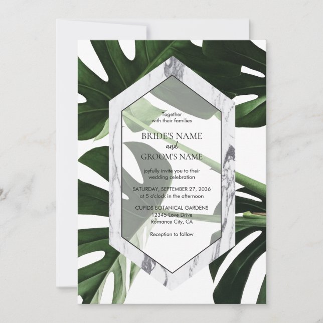 Convites para Casamento de Monstera Marble Tropica (Frente)