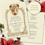 CONVITES PARA CASAMENTO DE NATAL CATÓLICO DE POINS<br><div class="desc">Este é um belo Casamento vintage Elegante Católico Tradicional Convite para o Betrothal da Virgem Maria e Ruas. José com uma imagem de ouro vintage e poinsetos vermelhos. Outra bela moldura de ouro rodeia o texto. Todo texto pode ser facilmente personalizado.</div>