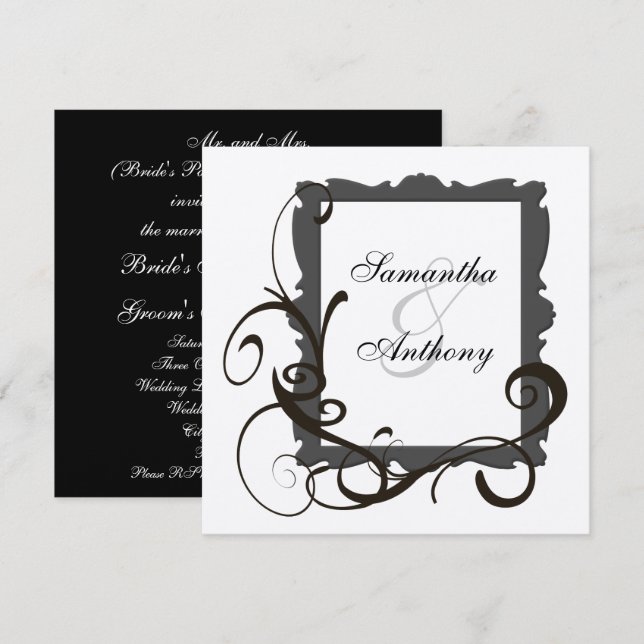 Convites para Casamento de Nave de Prata Negra e B (Frente/Verso)