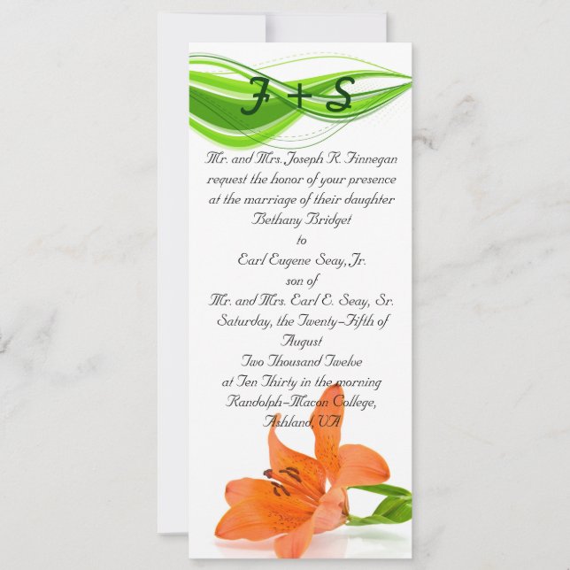 Convites para Casamento de Orange Lily (Frente)