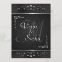 Convites para Casamento de ornamentado Preto e Pra