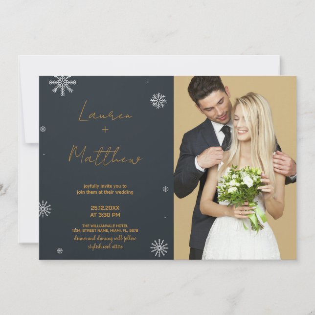 Convites para Casamento de Ouro Negro com foto (Frente)