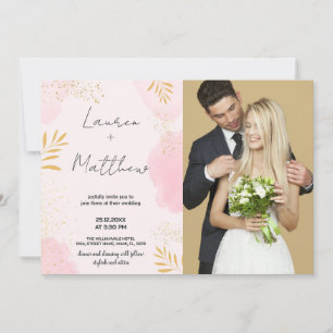Convites para Casamento de Ouro Rosa com Fotografi