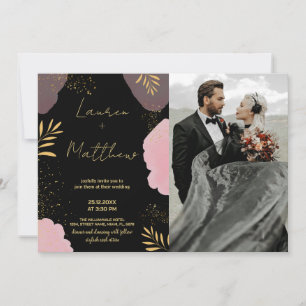 Convites para Casamento de Ouro Rosa Preto com Fot