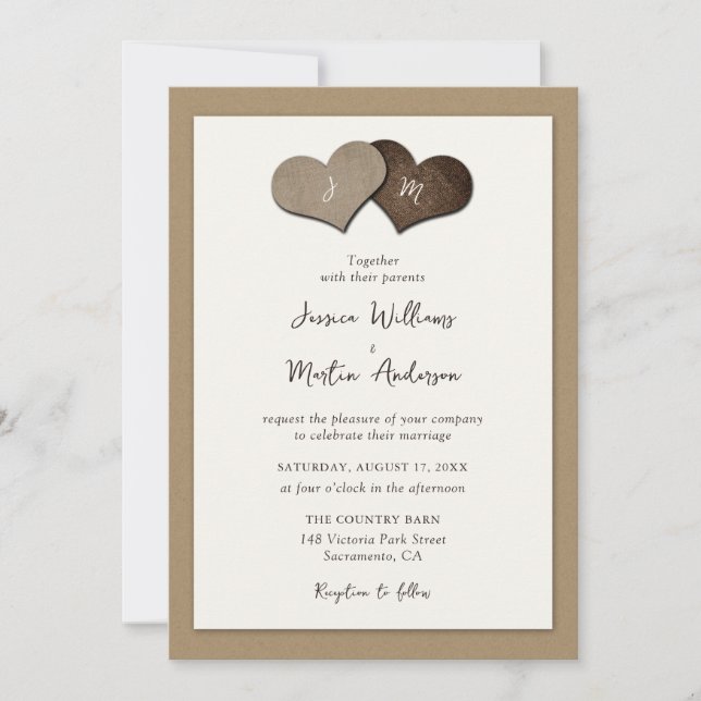 Convites para Casamento de Papel Rustic Ivory Kraf (Frente)
