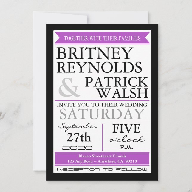 Convites para Casamento de Pavões Roxos (Verso)