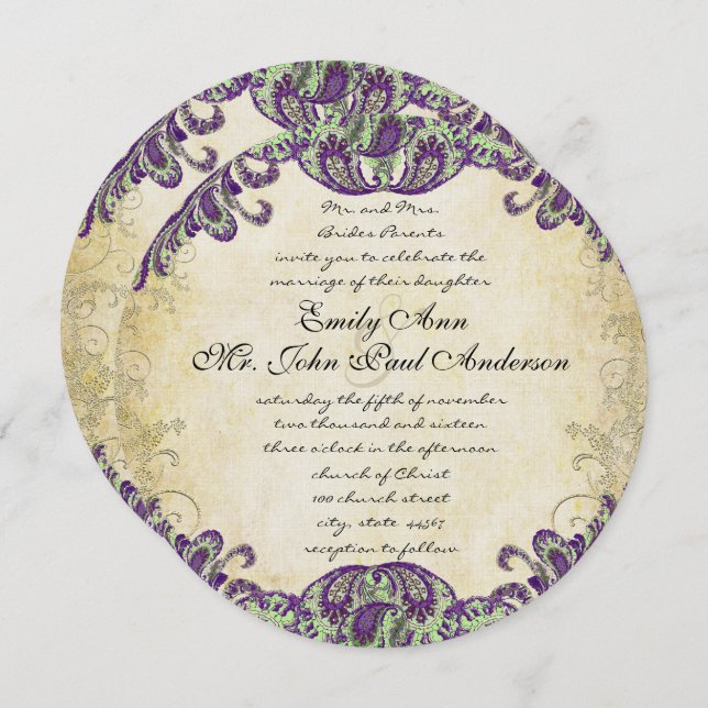 Convites para Casamento de Peacock Purple & Green (Frente/Verso)