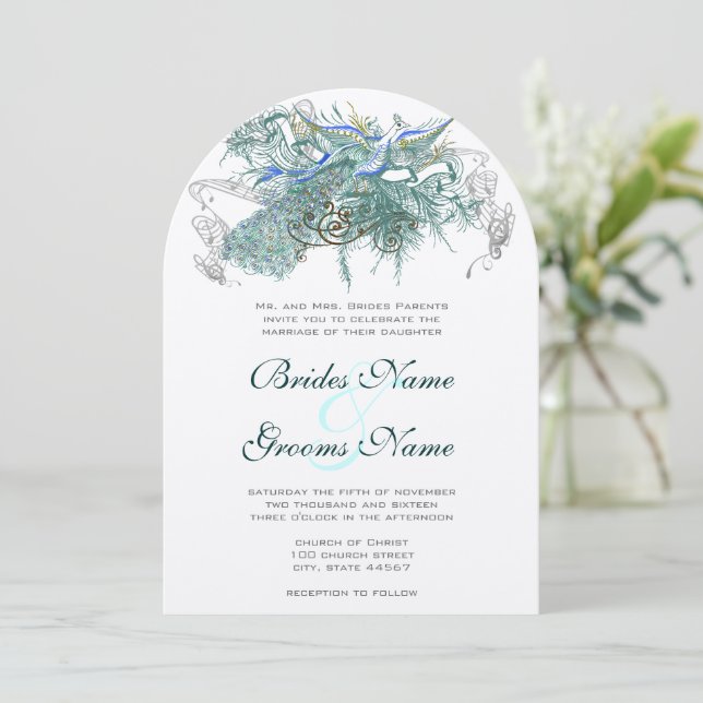 Convites para Casamento de Peacock Vintage (Em pé/Frente)