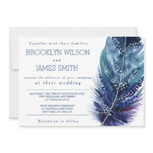 Convites para Casamento de Penas Azul