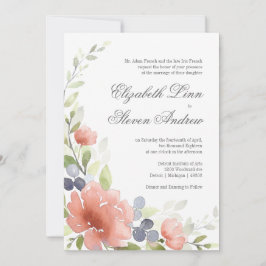 Convites para Casamento de Peônias de Aquarela