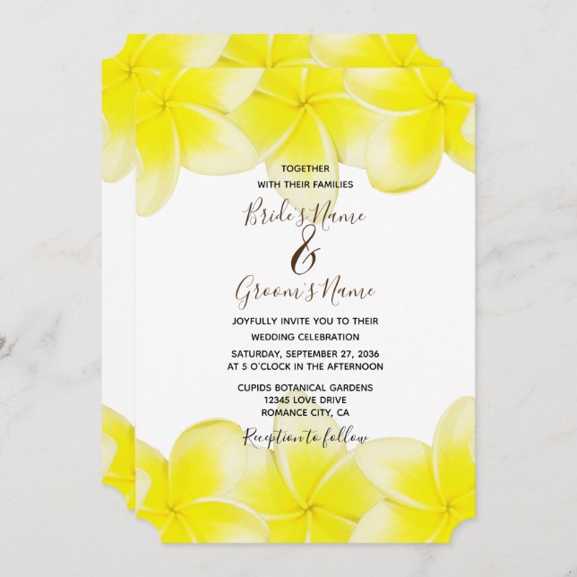 Convites para Casamento de Plumeria Amarela Frangi (Frente/Verso)