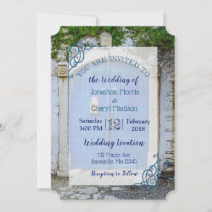 Convites para Casamento de Porta Romântica Azul