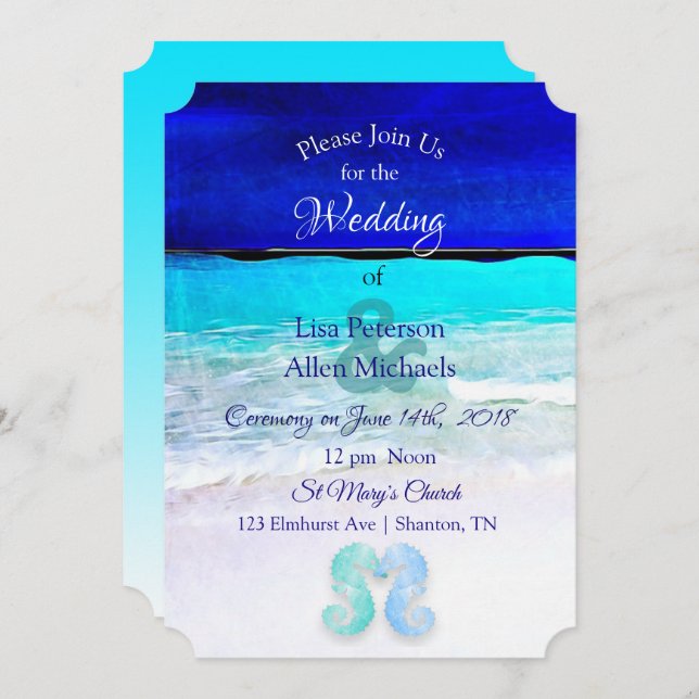 Convites para Casamento de Praia Azul (Frente/Verso)
