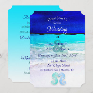 Convites para casamento de praia azul
