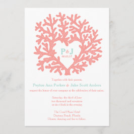 Convites para Casamento de Praia de Coral Heart Aq