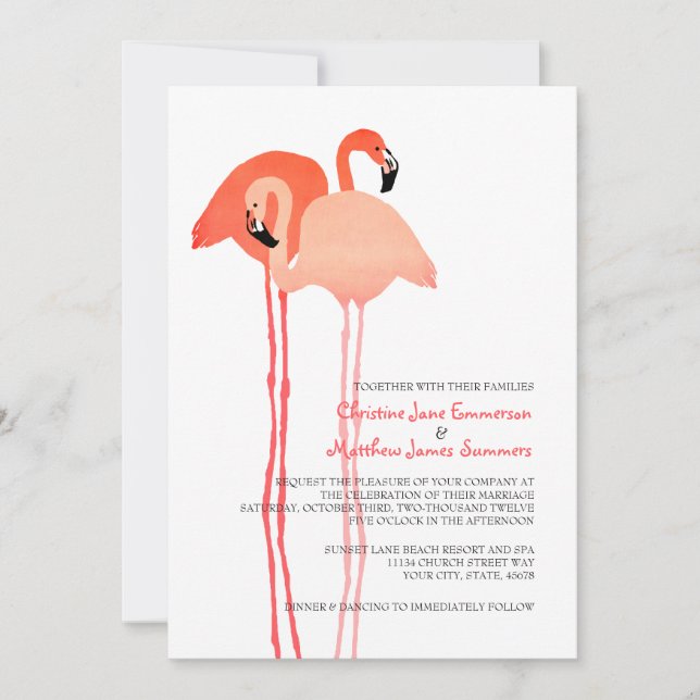 Convites para Casamento de Praia de Flamingos Rosa (Frente)