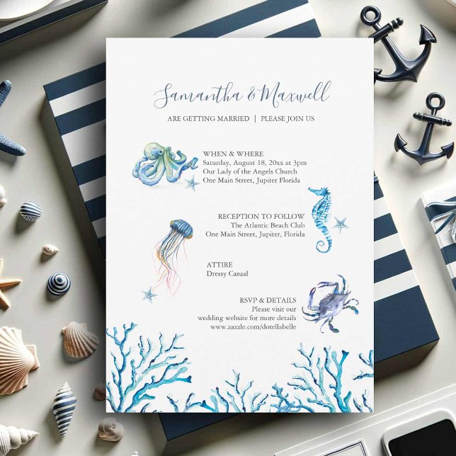 Convites para Casamento de Praia Oceano de Aquarel (Nautical illustrated wedding invitations watercolor art by Victoria Grigaliunas Do Tell A Belle)