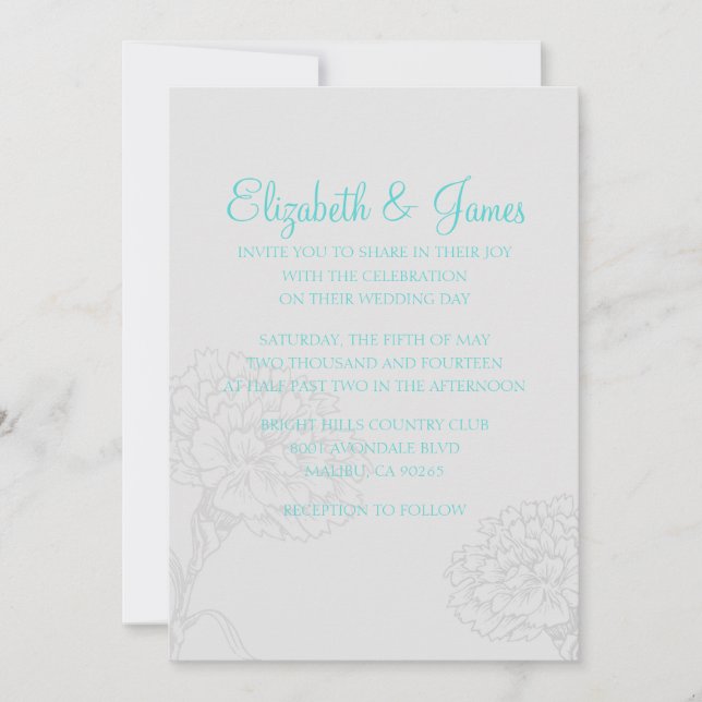 Convites para Casamento de Prata e Teal Modernos P (Frente)