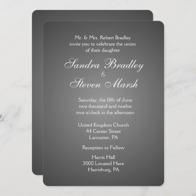 Convites para Casamento de Prata Escura Elegante (Frente/Verso)