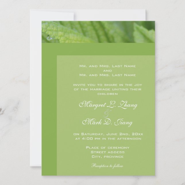 Convites para casamento de primavera e folha verde (Frente)