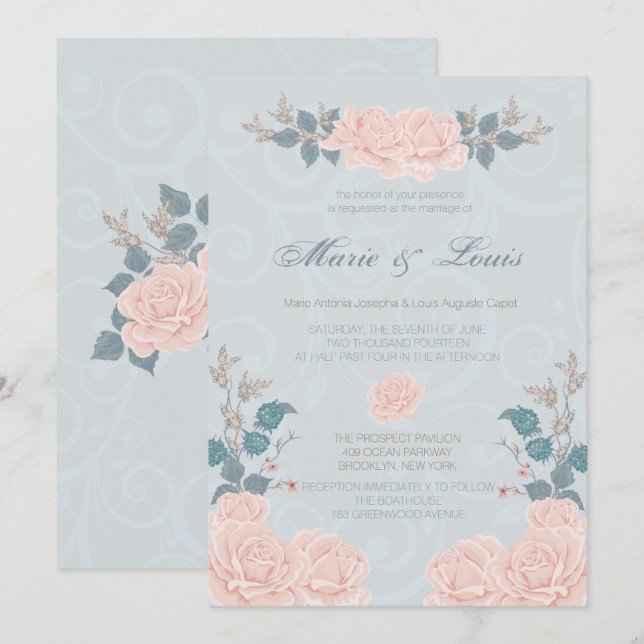 Convites para Casamento de Rosa romântico (Frente/Verso)