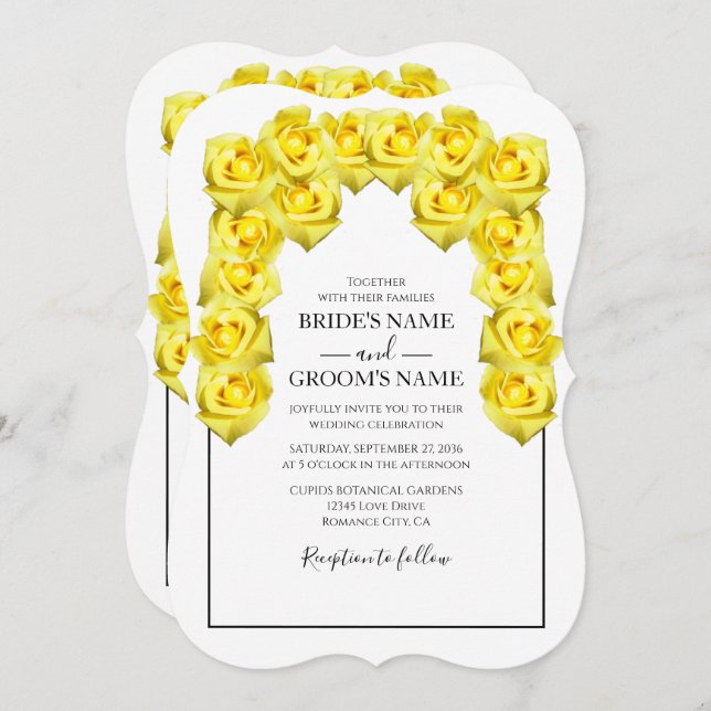 Convites para Casamento de Rosas Amarelas da Rússi (Frente/Verso)