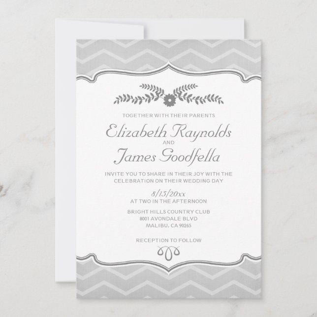 Convites para Casamento de Silver Zigzag (Frente)