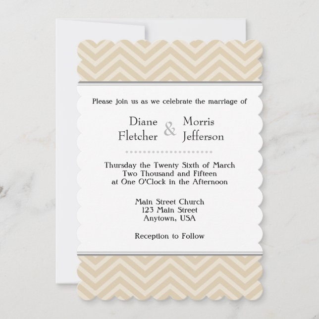 Convites para Casamento de Tan Brown Beige Chevron (Frente)