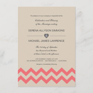 Convites para Casamento de Taupe e Coral Chevron